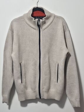 Men's Full-Zip Ribbed Collar Sweater Jacket - Cream